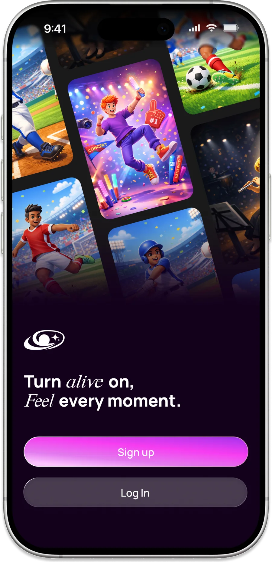 Fig. 04 — Landing: turn alive on · Home: today's top five, my teams, the featured match · Device setup: goggle on, screen off