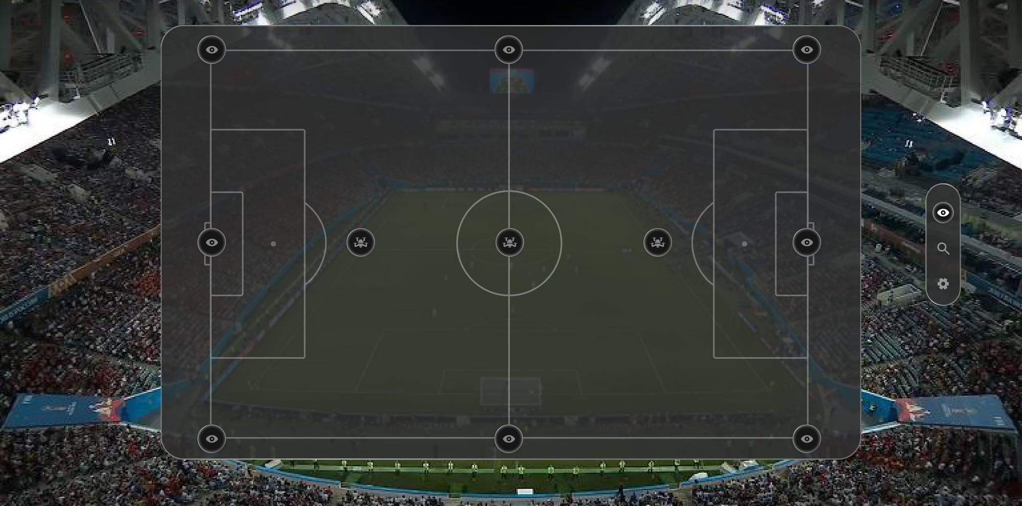 Fig. 08 — Camera picker: positions around the pitch, from the stands to the touchline