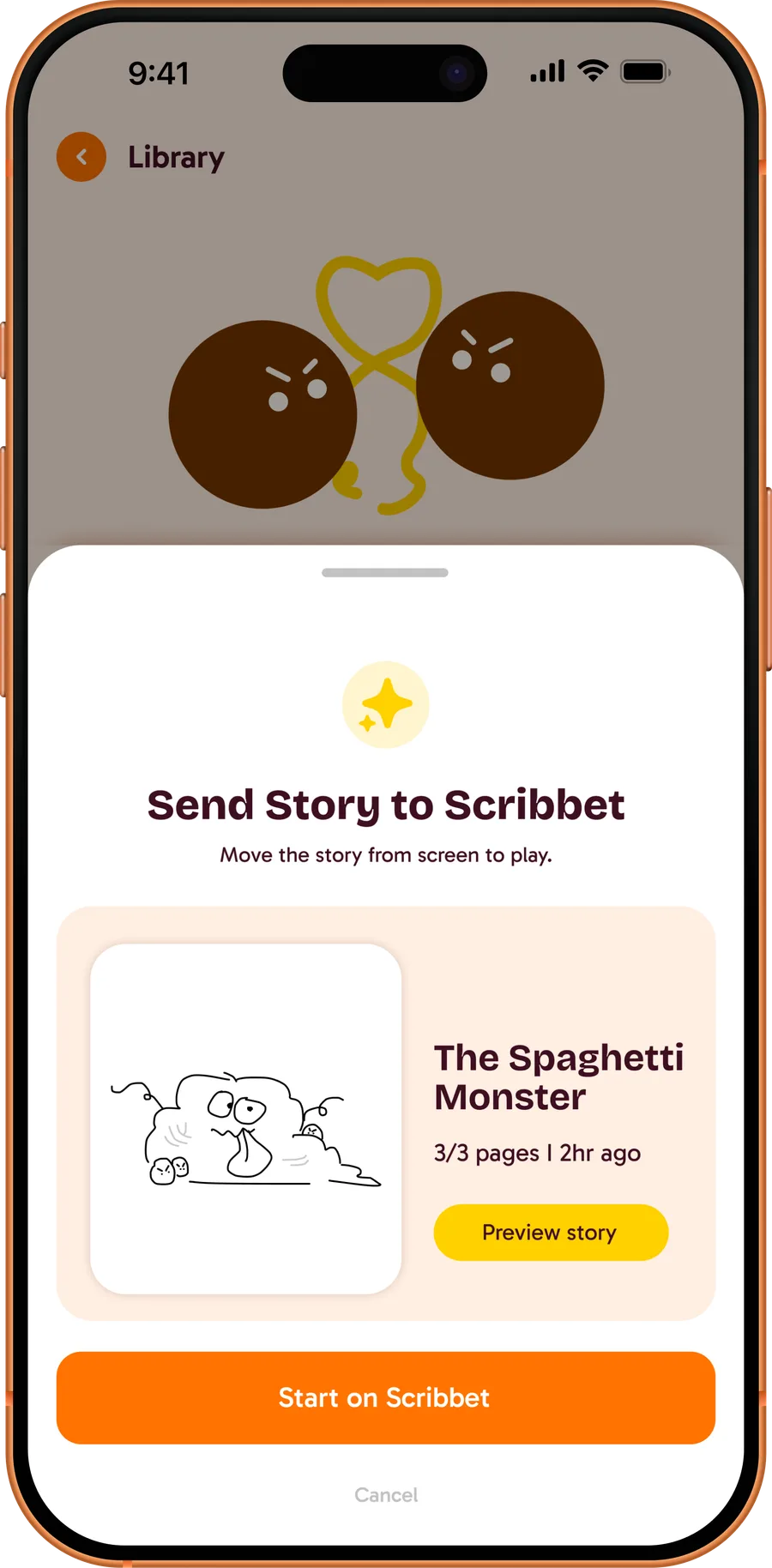 Send to Scribbet: the finished story leaves the phone for the tablet